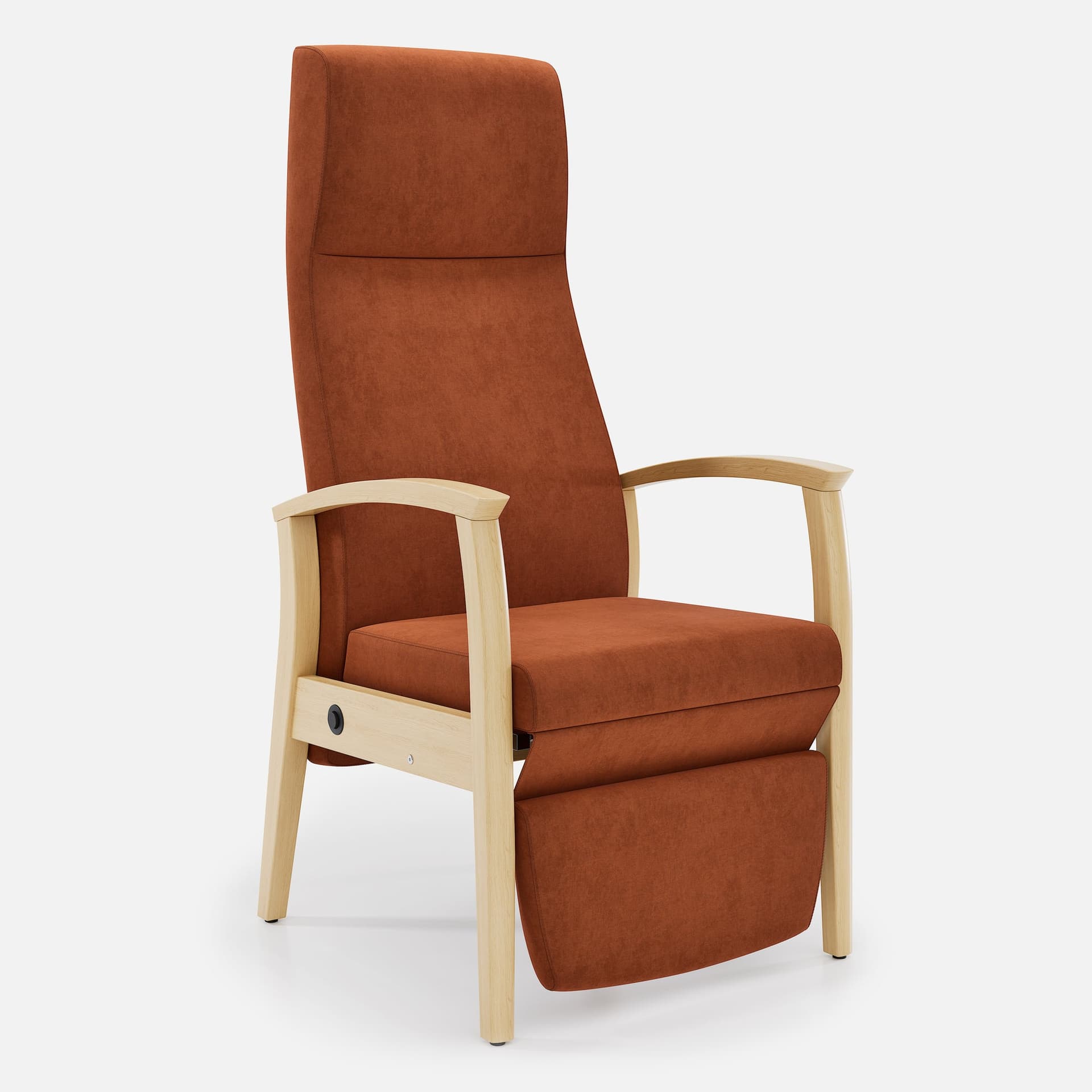 Fauteuil Relax Romeo par Zelder en bois hêtre naturel et revètement tissu coloris beige fumé