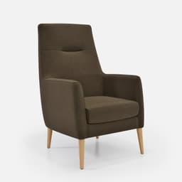 Fauteuil Fixe Sully par Zelder en noyer clair et tissu coloris taupe