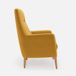 Fauteuil Fixe Sully par Zelder en hêtre naturel et tissu coloris chocolat