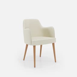 Chaise Accoudoirs Zaza par Zelder en noyer clair et tissu coloris gris perle