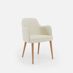 Chaise Accoudoirs Zaza par Zelder en noyer clair et tissu coloris gris perle