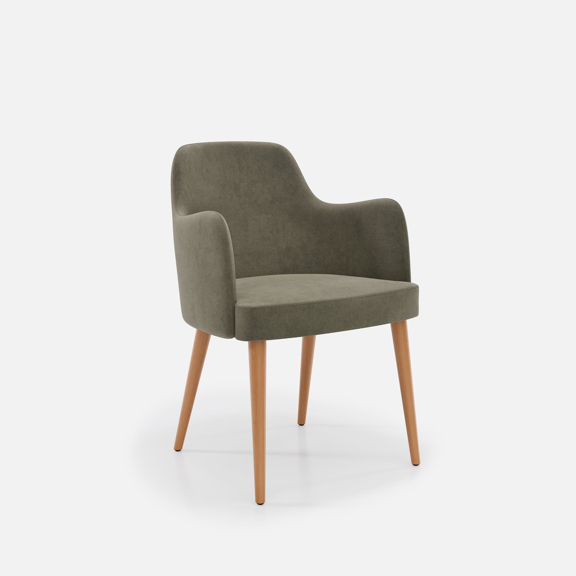Chaise Accoudoirs Zaza par Zelder en bois hêtre naturel et revètement tissu coloris beige fumé