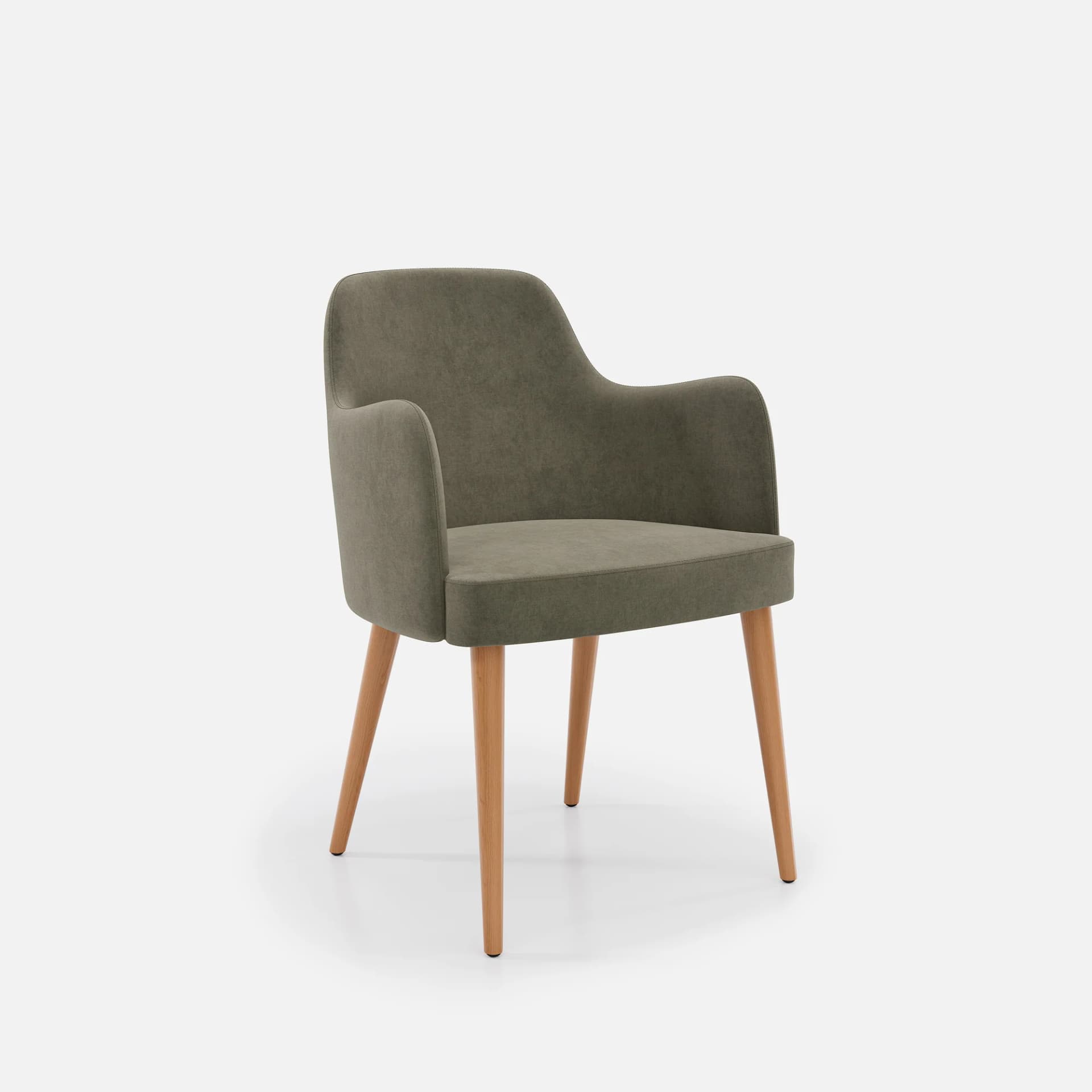 Chaise Accoudoirs Zaza par Zelder en bois hêtre naturel et revètement tissu coloris beige fumé