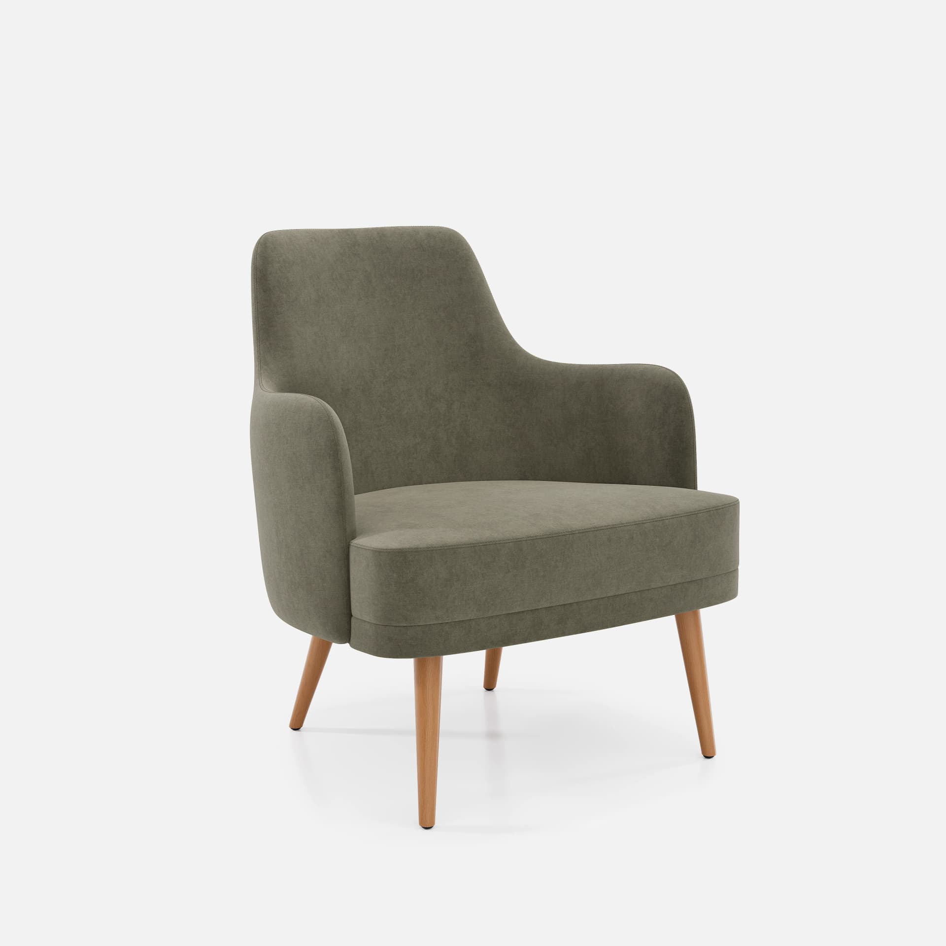 Fauteuil Fixe Zaza par Zelder en bois hêtre naturel et revètement tissu coloris beige fumé
