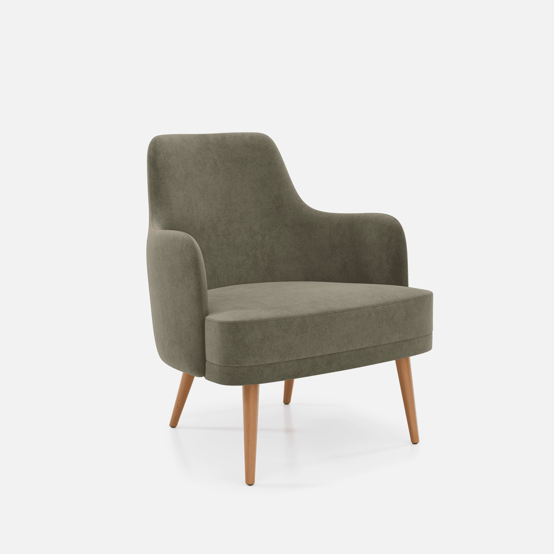 Fauteuil Fixe Zaza par Zelder en bois hêtre naturel et revètement tissu coloris beige fumé