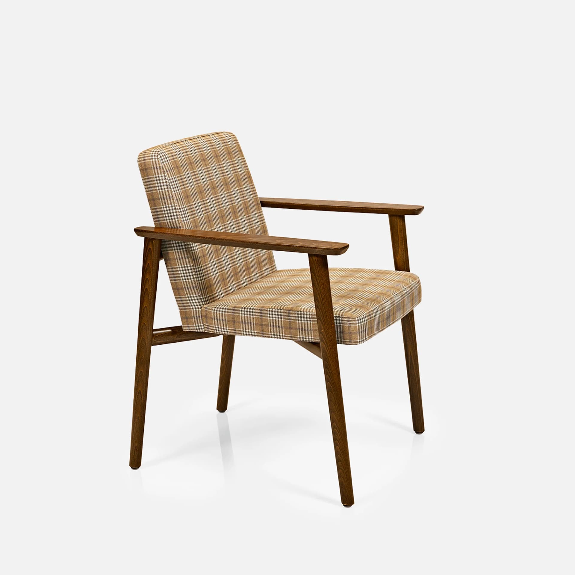 Chaise May Avec Accoudoirs par Zelder en bois hêtre naturel et revètement tissu coloris beige fumé