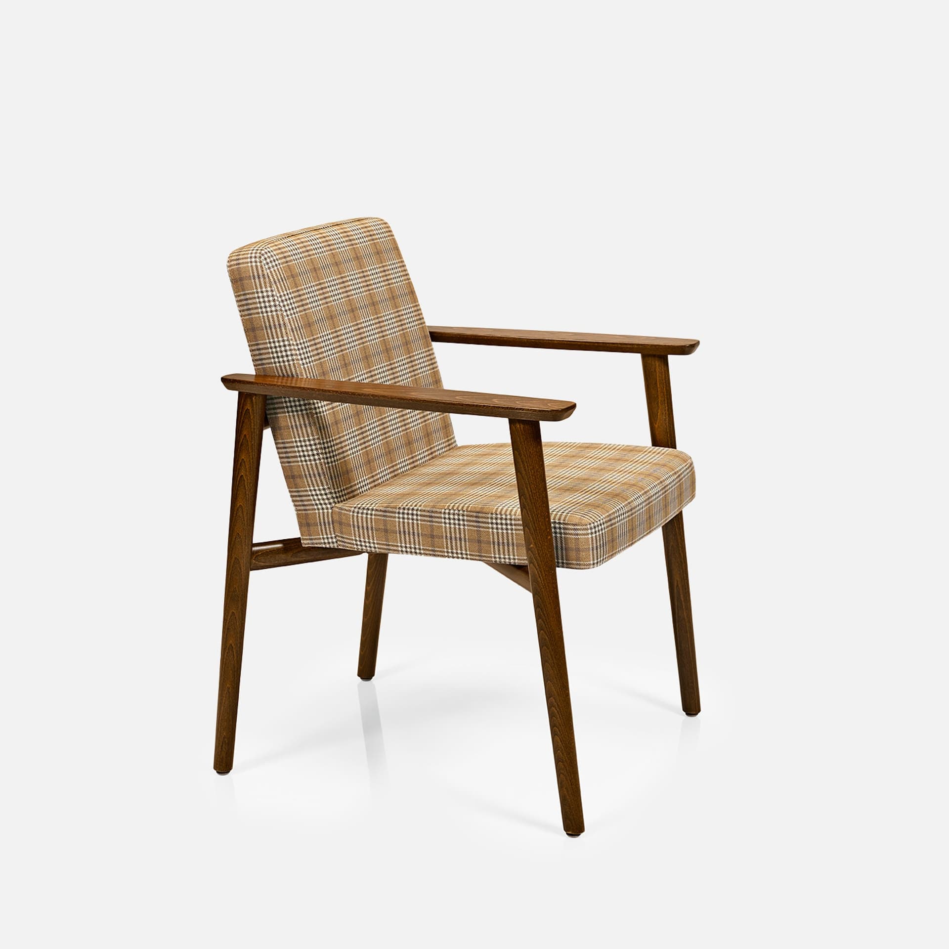 Chaise May Avec Accoudoirs par Zelder en bois hêtre naturel et revètement tissu coloris beige fumé