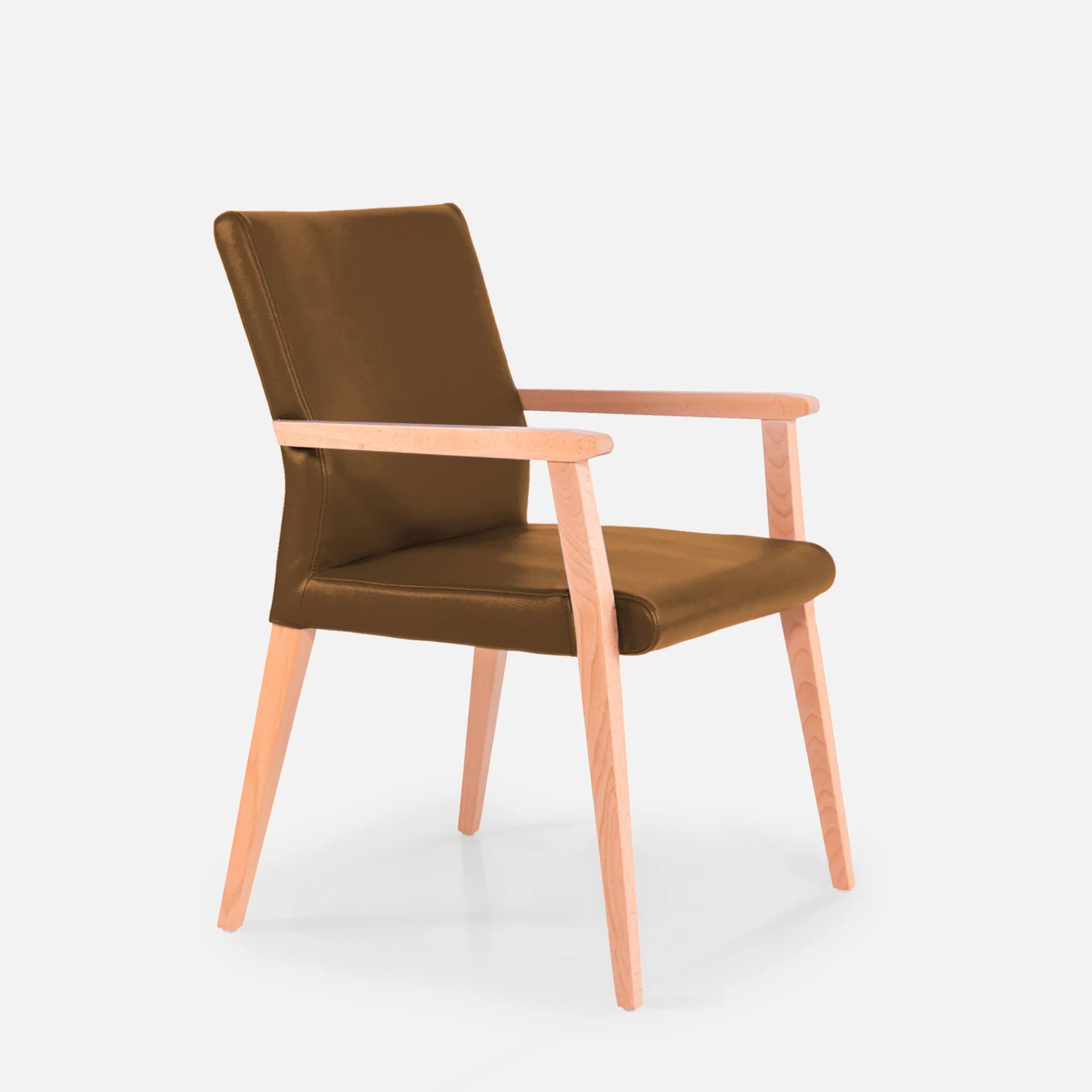 Chaise Avec Accoudoirs Monica par Zelder en teinte de bois hêtre naturel et revêtement tissu coloris gris