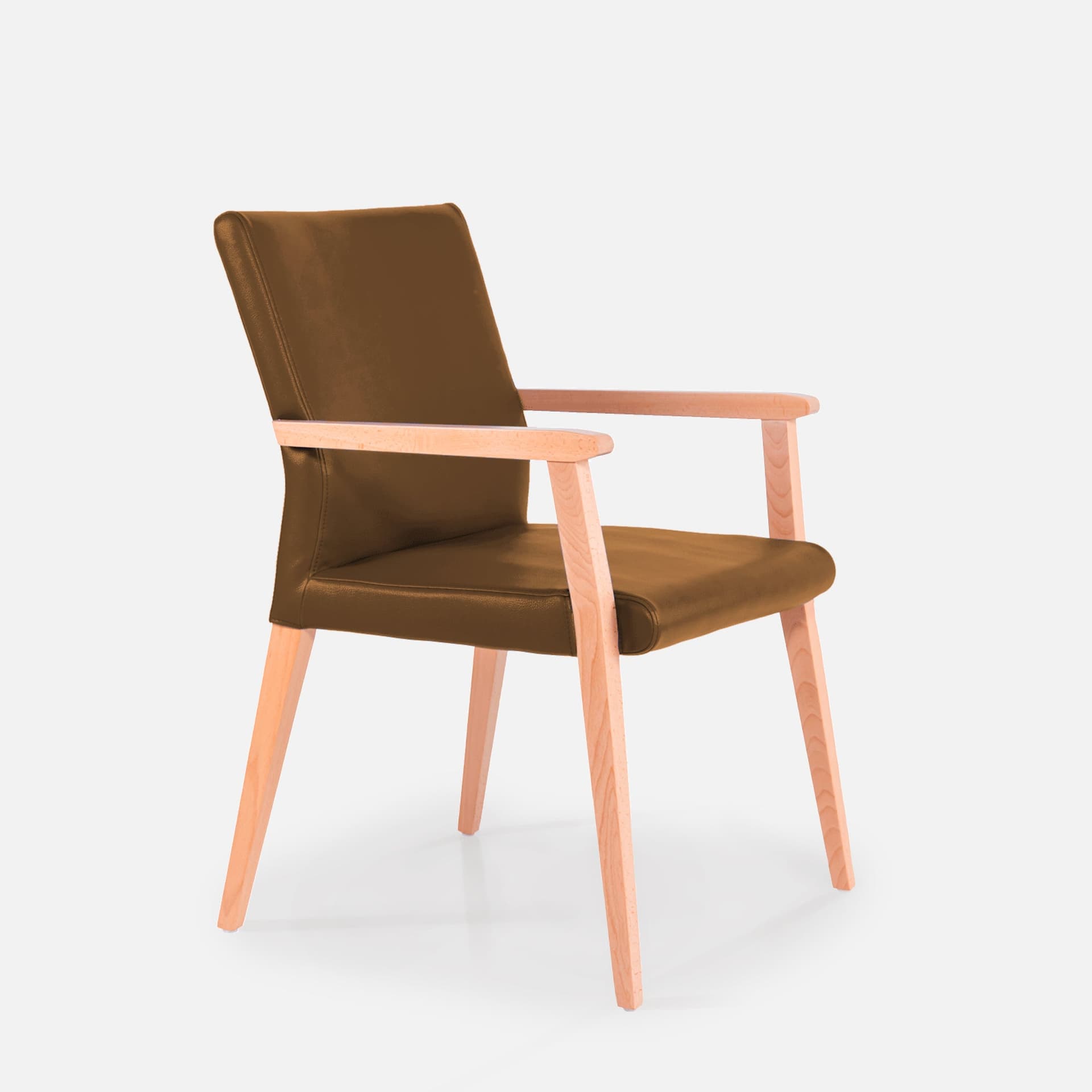 Chaise Avec Accoudoirs Monica par Zelder en teinte de bois hêtre naturel et revêtement tissu coloris gris
